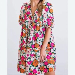 KARLIE Evermore floral puff sleeve dress size L